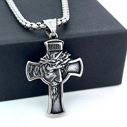 Нержавеющая Сталь Цвет Древнегреческие ожерелья из нержавеющей стали с крестом Иисуса для мужчин, цвет нержавеющей стали
