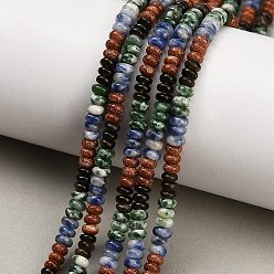 Mixed Color Gradient Color Natural Green Spot Jasper & Blue Spot Jasper & Golden Sheen Obsidian & Synthetic Goldstone Beads Strands, Smooth Rondelle, Mixed Color, 4.5x2~2.5mm, Hole: 0.8mm, about 162~167pcs/strand, 15.16''(38.5cm)