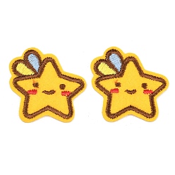 Желтый Полиэстер, компьютерная вышивка, нашивки, пришивные и приклеиваемые утюгом., звезда, аппликации нашивки, желтые, 36x36x1.5 мм