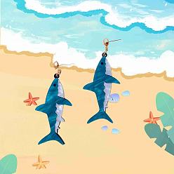 Стально-синий Акриловые болтаться серьги стержня, акула, стальной синий, 60x23 мм