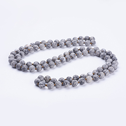 Камень Сетки Природный камень / камень Пикассо / яшма Пикассо / ожерелья из бисера черного шелка, матовые, круглые, 60'' (152.4 см)