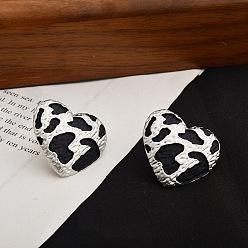 Сердце Леопардовый принт латунные эмалевые серьги-гвоздики для женщин, матовый стиль, реальный 22 k позолоченный, сердце, 22.5x24 мм