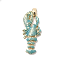 Темно-бирюзовый Латунь эмаль подвески, омары-талисманы, реальный 18 k позолоченный, темные бирюзовый, 38x16.5x5 мм, отверстие : 4x3.5 мм