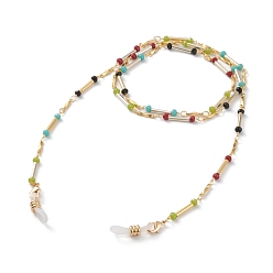 Colorful Eyeglasses Chains, Neck Strap for Eyeglasses, with Rondelle Glass Beads, Rubber Loop Ends, Brass Bar Link & Lobster Claw Clasps, Golden, Colorful, 28.34 inch(72cm)