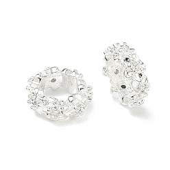 Серебро Цветок латунный микропаве прозрачный кубический цирконий европейские бусины, долговечный, стойки покрытие, большое отверстие шарик, серебряные, 9.5x4 мм, отверстие : 5.5 мм