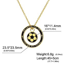 Golden Sports 304 Stainless Steel Enamel Ring with Football Pendant Necklaces, Black, Golden, 17.72 inch(45cm)