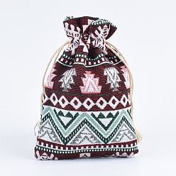 Зеленый Джутовые сумки на шнурке с принтом, прямоугольные, зелёные, 13x18 см