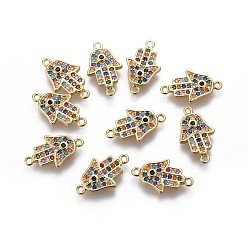 Настоящее золото 18K Латунные подвески, с микро проложить кубического циркония, долговечный, hamsa рука / рука fatima / рука miriam, красочный, реальный 18 k позолоченный, 16x9.5x2 мм, отверстие : 1 мм