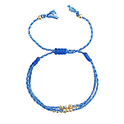 Синий Регулируемые многорядные браслеты из нейлона и хлопка, с металлическими бусинами, синие, внутренний диаметр: 11.02 дюйм (28 см)