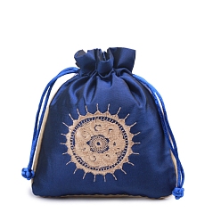 Синий Прямоугольные парчовые сумки в китайском стиле на шнурке, мешочки из органзы, подарочная упаковка для ювелирных изделий, сумка, синие, 15x13 см