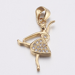 Золотой Латунные микро проложить кубического циркония подвески, танцор, золотые, 21x13x2 мм, отверстие : 3x4 мм