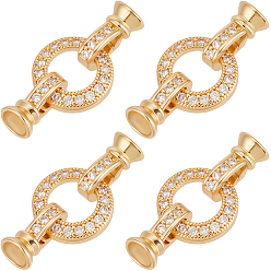 Настоящее золото 18K 6шт. латунные микропаве прозрачные кубические цирконии складные застежки, кольцо, реальный 18 k позолоченный, 30 мм
