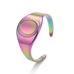 Rainbow Color Ion Plating(IP) Rainbow Color 304 Stainless Steel Oval Chunky Open Cuff Ring for Women, US Size 8 1/2(18.5mm)