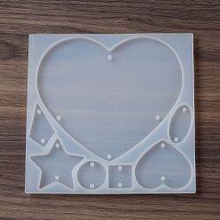 Белый Компоненты люстры «сделай сам» и разъемы, очаровательные силиконовые формы для пищевых продуктов, формы для литья смолы, для уф-смолы, изготовление ювелирных изделий на основе эпоксидной смолы, звезда/сердце/овал, белые, 145x148x7 мм, отверстие : 3 мм, внутренний диаметр: 18~131x21~114x5 мм