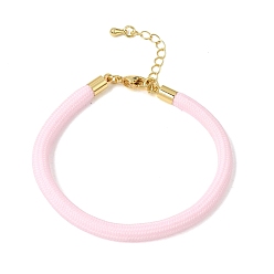 Pearl Pink Braided Round Polyester Cord Bracelet Makings, with Brass Findings and 202 Stainless Steel Lobster Claw Clasps, Golden, Pearl Pink, 7.28 inch(18.5cm)