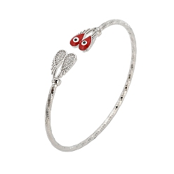 Сердце Браслеты-манжеты из латуни с микропаве из прозрачных кубических цирконий для женщин, с эмалью, платина, сердце, внутренний диаметр: 2-3/8x2-1/8 дюйм (6.1x5.4 см)