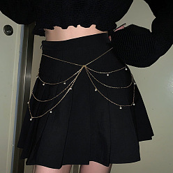 Круглые Сплав и белый пластиковый жемчуг кисточки многослойные цепочки на талию живот для женщин, золотые, круглые, 1000 мм