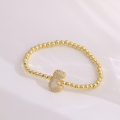 Letter E Женские браслеты из латуни с микропаве из прозрачных кубических цирконий, буквы, золотые, Письмо E, 6.69 дюйм (17 см)