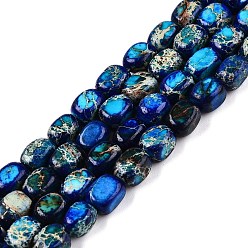 Синий Натуральные имперские нитки из бисера яшмы, окрашенные, кубоид, синие, 6.5~7.5x5~6x5~6 мм, отверстие : 0.8 мм, около 53~60 шт / нитка, 15.55~15.87 дюйм (39.5~40.3 см)