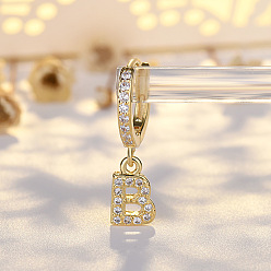 Letter B Латунные серьги-кольца из прозрачного кубического циркония, золотые, В письме, 24x7 мм