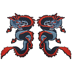 Светло-Голубой Вышитые полиэстеровые нашивки с драконом, аксессуары для костюма, аппликация, Небесно-голубой, 340x208 мм