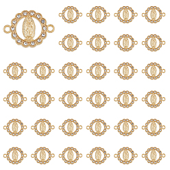 Golden Religion Alloy Connector Charms with Crystal Rhinestone, Flat Round Links with Virgin Pattern, Golden, 21.5x16x2mm, Hole: 1.6mm