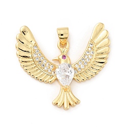 Настоящее золото 18K Покрытие стойки латунь микропаве прозрачные подвески из кубического циркония, долговечный, без свинца и без кадмия, птица, реальный 18 k позолоченный, 28x31x4 мм, отверстие : 3.5x4 мм