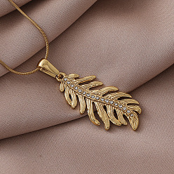 Золотой 304 Подвеска в виде листа из нержавеющей стали с кристаллами и стразами для женщин, золотые, 15.75 дюйм (40 см)