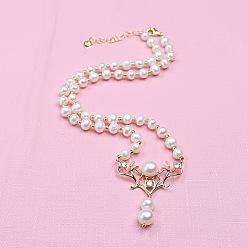 Белый Латунные прозрачные кубические цирконии ожерелья с подвесками в виде оленей, естественный пресноводный жемчуг бисера ожерелья, золотые, белые, 17.72 дюйм (45 см)