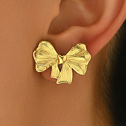 Золотой Милые 201 серьги-гвоздики из нержавеющей стали с бантом, золотые, 17x25 мм