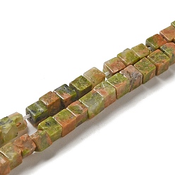 Unakite Natural Unakite Beads Strands, Cube, 2~2.5x2.5~3.5x2.5~3mm, Hole: 0.4mm, about 157~165pcs/strand, 14.96~15.75''(38~40cm)