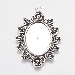 Antique Silver Tibetan Style Zinc Alloy Pendant Cabochon Settings, Oval, Cadmium Free & Lead Free, Antique Silver, Tray: 30x20mm, 57x38x2mm, Hole: 3mm