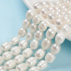 Linen Natural Cultured Freshwater Pearl Beads Strands, Rice, Linen, 9~12x8.5~9mm, Hole: 0.5mm, about 15~19pcs/strand, 7.08''(17.98cm)