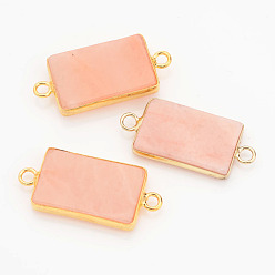 Aventurine Natural Pink Aventurine Links connectors, Rectangle, with Golden Tone Brass Findings, 30x13x4mm, Hole: 2mm