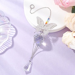 Нержавеющая Сталь Цвет Бабочка 201 соединительные подвески из нержавеющей стали и стеклянные подвески-ловец солнца, с латунным кабельных цепей, цвет нержавеющей стали, 295~300 мм