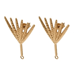 Real 18K Gold Plated 304 Stainless Steel Stud Earring Findings, Leaf, with Loop, Ion Plating(IP), Real 18K Gold Plated, 29.5x22mm, Hole: 1.5mm, Pin: 0.7x11mm