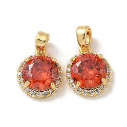 Настоящее золото 18K Подвески из латуни с микропаве из циркония, плоские круглые прелести, без кадмия, без никеля и без свинца, реальный 18 k позолоченный, 12x10x4.5 мм, отверстие : 3.5x2.5 мм