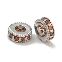 Оранжево-Красный Стойки обшивки латунь микро проложить кубического циркония бусы, без свинца и без кадмия, долговечный, платина, круглые, оранжево-красный, 6x2.5 мм, отверстие : 2.5 мм