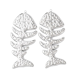 Нержавеющая Сталь Цвет Текстурированные 304 большие подвески из нержавеющей стали, амулет из рыбьей кости, цвет нержавеющей стали, 58.5x27x2 мм, отверстие : 1.6 мм