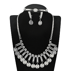 Плоский Круглый Комплекты из цепочек из сплава, серег-гвоздиков и браслетов, платина, плоско-круглые, 430мм и 192мм и 40x13мм