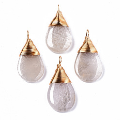 (221F) Матовая бронза Природные подвески агат треск, подвески в медной проволоке, слеза, 37~40x19~21x9~10 мм, отверстие : 3~4 мм