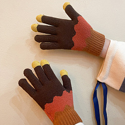 Others Cotton Knitting Full Finger Gloves, Wind Proof Thermal Gloves, Touch Screen Gloves, Wave Pattern, 24.7cm