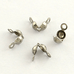 Stainless Steel Color Stainless Steel Bead Tips, Open Clamshell Bead Tips, Stainless Steel Color, 8x4mm, Hole: 1.3mm