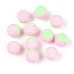 Pink Бусины из полимерной глины ручной работы на фруктовой тематике, Клубничный узор, розовые, 8.2 мм, отверстие : 1.2~1.6 мм