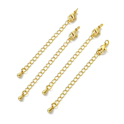 Real 18K Gold Plated SHEGRACE Brass Curb Chain Extender, End Chains with Lobster Claw Clasps and Teardrop Charms, Cadmium Free & Nickel Free & Lead Free, Long-Lasting Plated, Real 18K Gold Plated, 60mm