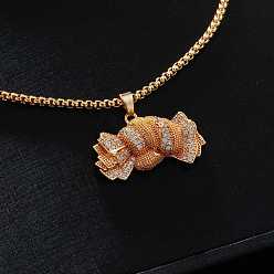 Золотой Милые мультяшные ожерелья с подвеской в виде конфет из латуни, полностью украшенные кристаллами и стразами, золотые, 23.62 дюйм (60 см)