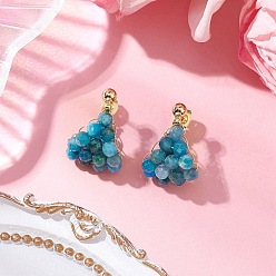 Темно-Голубой Круглые латунные серьги-кольца из натурального апатита, золотые, глубокое синее небо, 22.5x15x14.5 мм