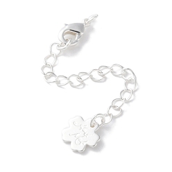 Посеребрённый Латунные карабины и концы с цепочкой, клевер со словом ручной работы, без кадмия и без свинца, 925 серебро покрытием, 72 мм