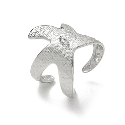 Stainless Steel Color 304 Stainless Steel Cuff Open Ring Setting, with Loop, Starfish, Stainless Steel Color, 20.5mm, Hole: 2.5mm, 18mm