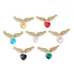 (52) Непрозрачная лаванда Полупрозрачные сердце подвески, Подвески в виде крыльев ангела из сплава в тибетском стиле, с 2 шт. 304 соединительными кольцами из нержавеющей стали, античное золото , разноцветные, 23x50x7 мм, отверстие : 3.5 мм